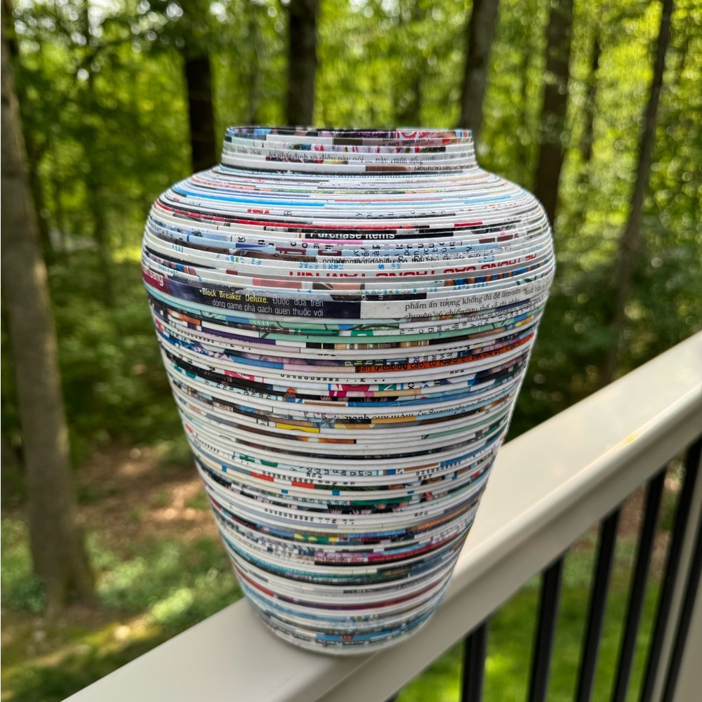 Rolled Magazine Paper Vase Handmade From Vietnam 10”h x 5” w NEW